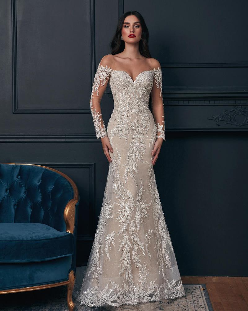 121229 long sleeve sparkly wedding dress with long train and open back2